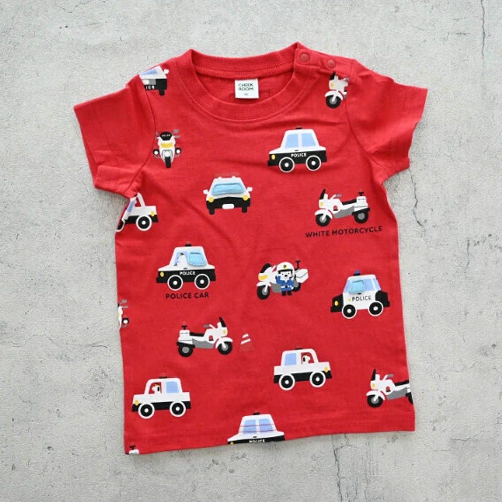 童趣翻翻短袖上衣-工作車車-紅