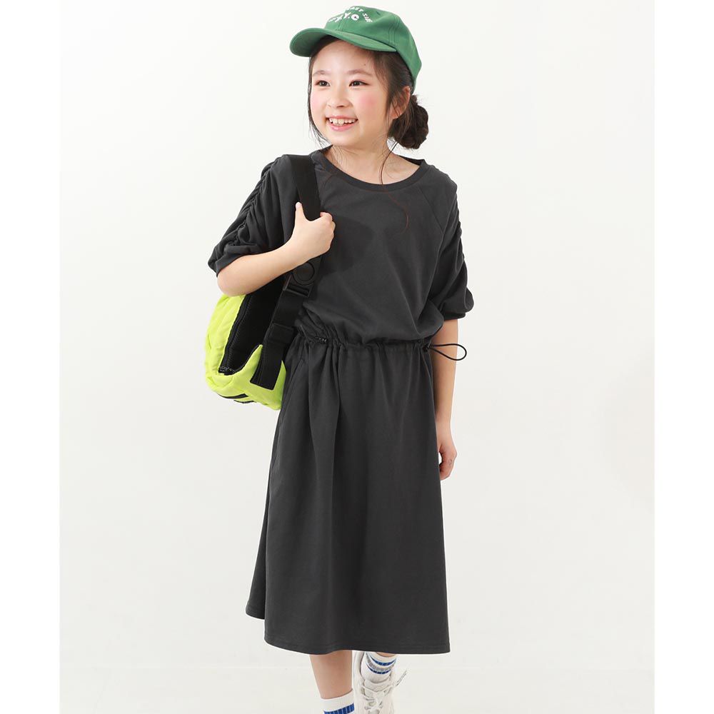 日本 devirock - 少女時尚縮腰泡泡袖洋裝-炭黑