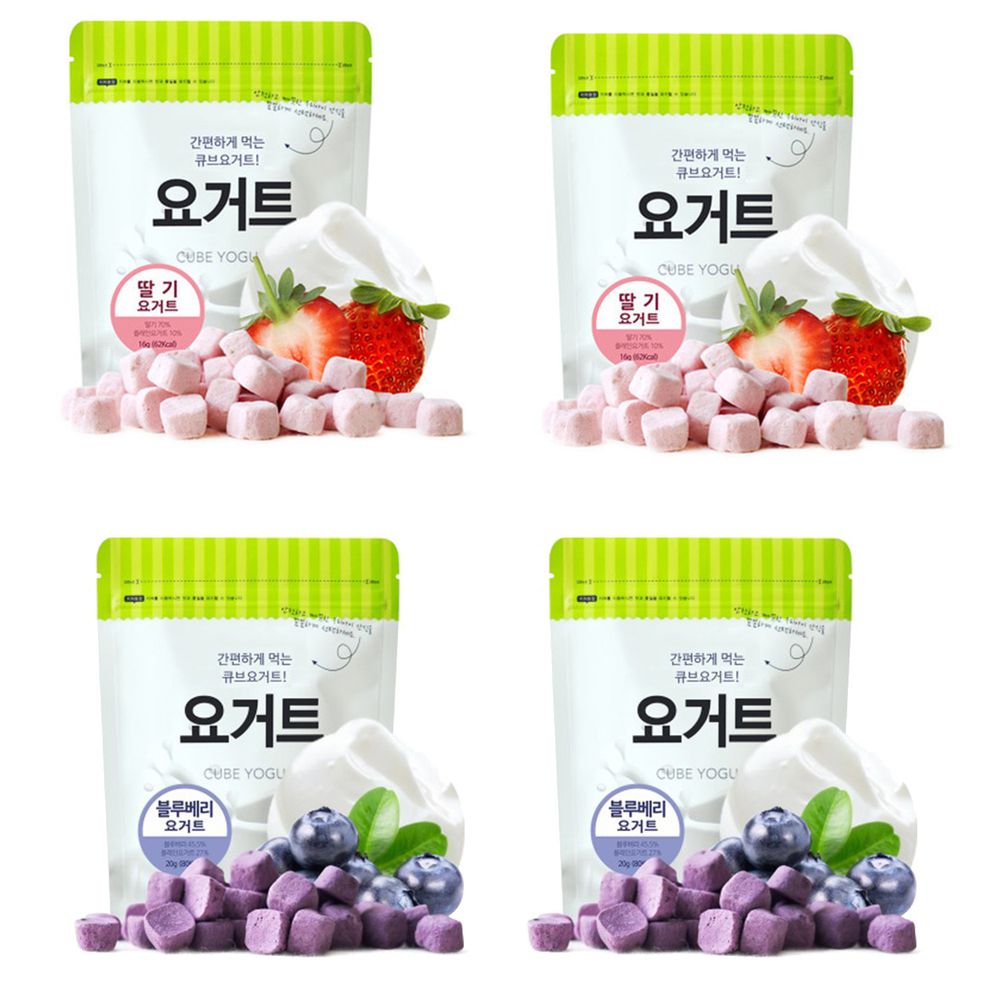韓國SSALGWAJA米餅村 - 免運組-乳酸菌優格球4入組-草莓*2/藍莓*2-草莓16g*2/藍莓20g*2