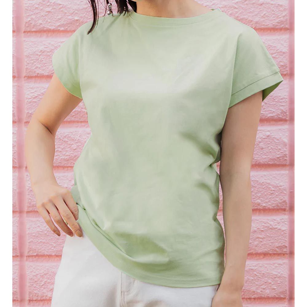 日本 COCA - 100%美國棉 厚磅短袖上衣-圓領-淺綠