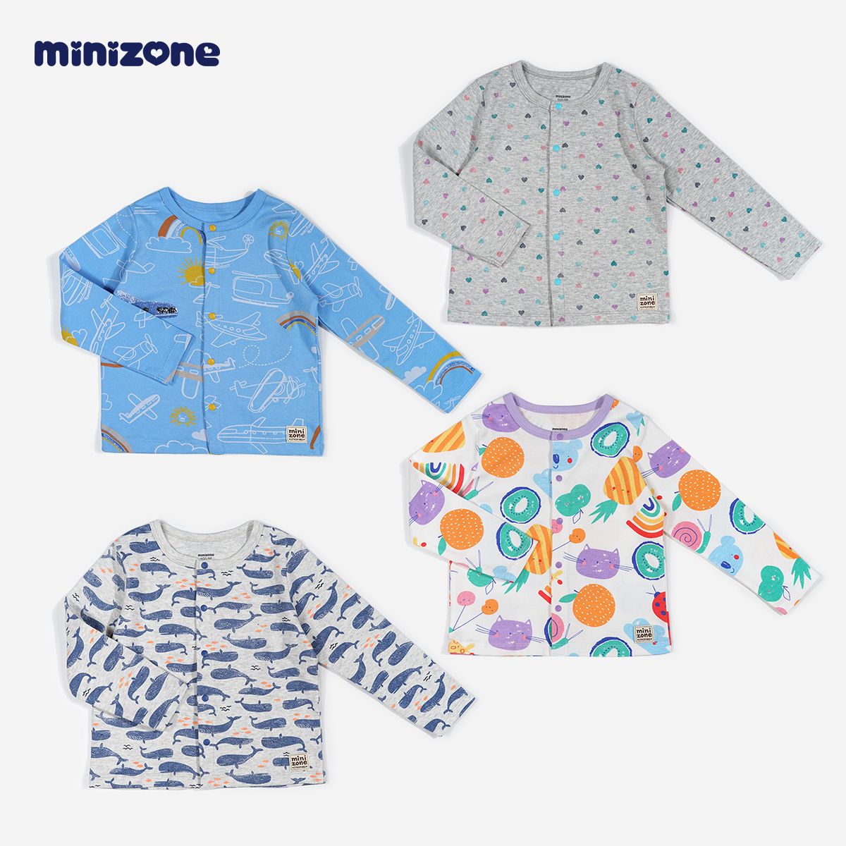 Minizone - 純棉印花休閒薄外套-彩虹飛機-藍色