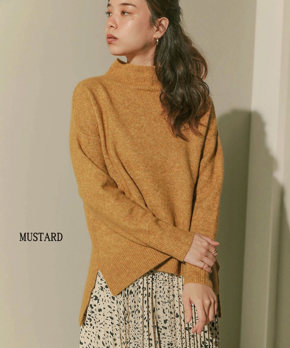 日本 Bou Jeloud - 毛混紡柔軟小高領前短後長修身寬鬆毛衣-淺灰