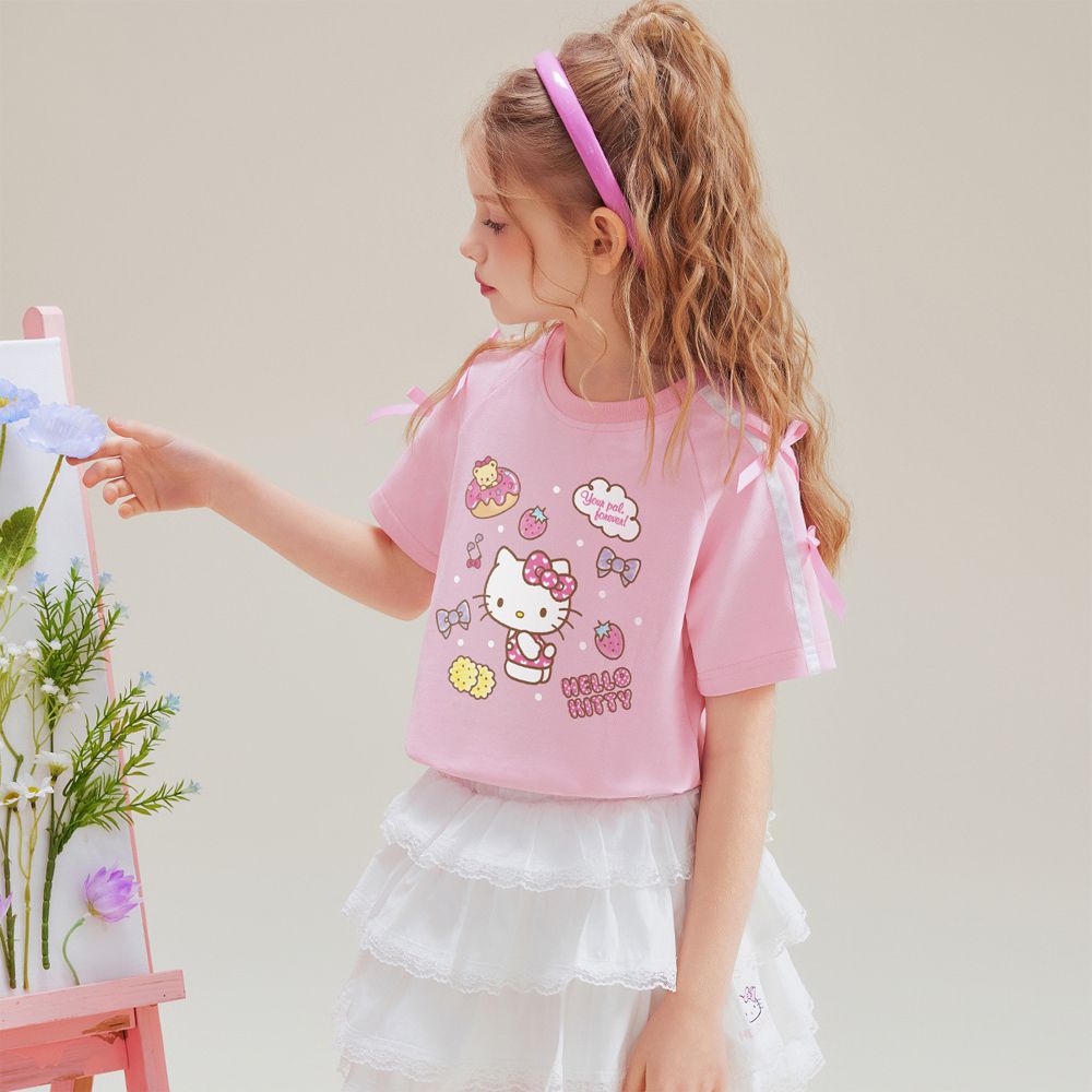 純棉蝴蝶結短袖上衣-卡通人物Hello Kitty-粉色