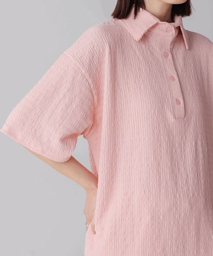 日本 Bab - 精緻紋理都會感五分袖上衣-粉紅