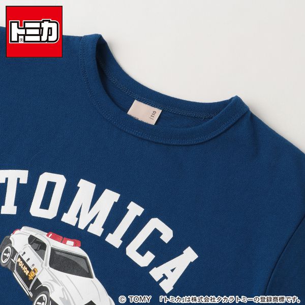 日本 petit main - TOMICA聯名 印花短袖上衣-警車-海軍藍
