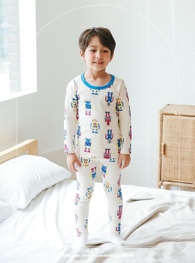 正韓 Puco - 超優質嬰幼兒/兒童長袖有機純棉家居服/睡衣-機器人