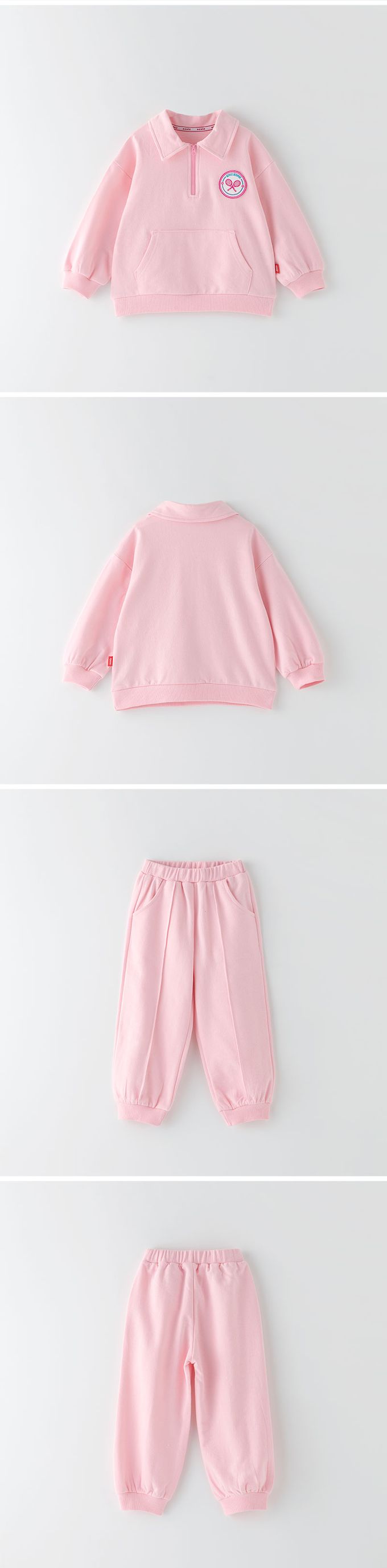 韓國 OZKIZ - 胸前徽章點綴休閒長袖套裝-粉