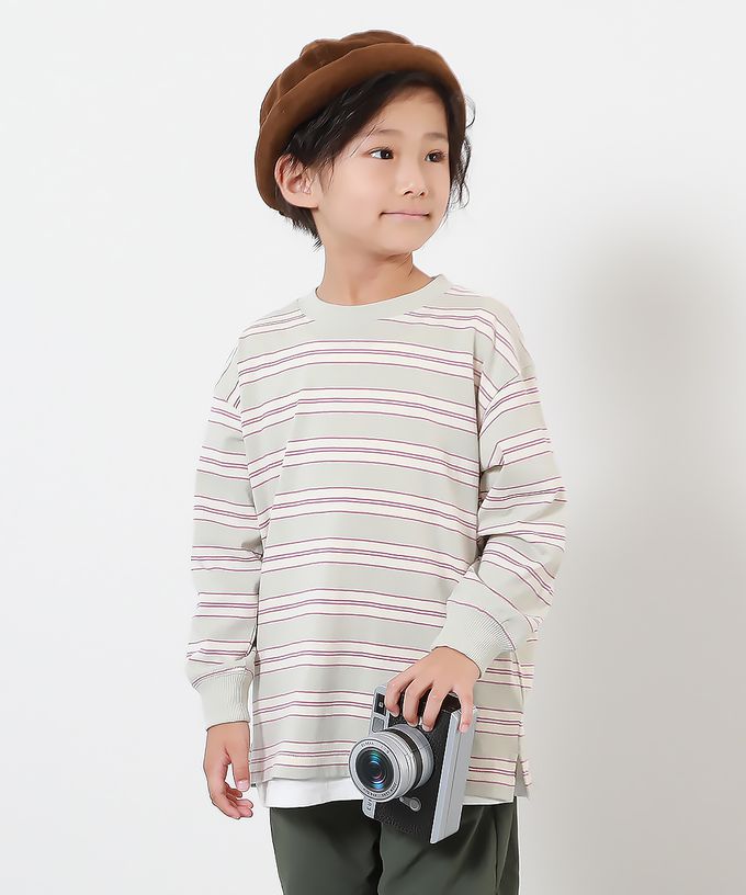 日本 devirock - 100%棉 百搭條紋長袖上衣-白色圓領