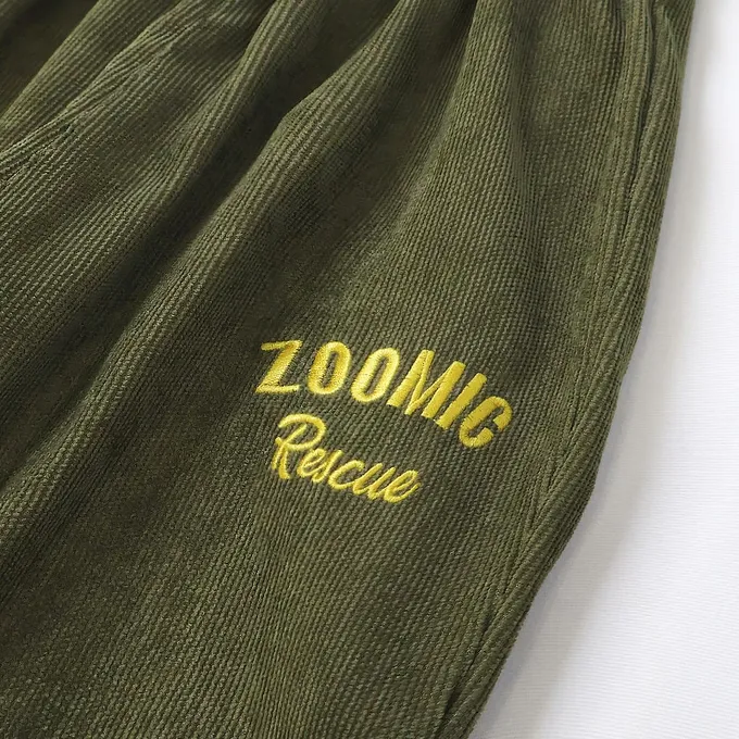 日本 ZOOLAND - 熊熊救援隊 燈芯絨車車口袋長褲-警車-軍綠