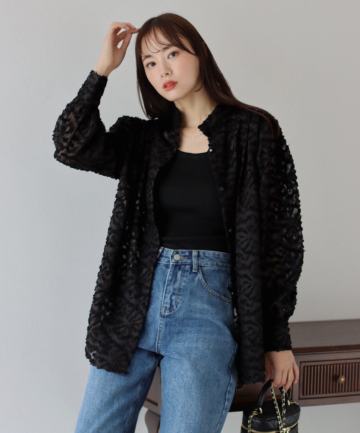 日本 BLUE EAST - 歐風浪漫花朵氣球長袖襯衫-奶茶