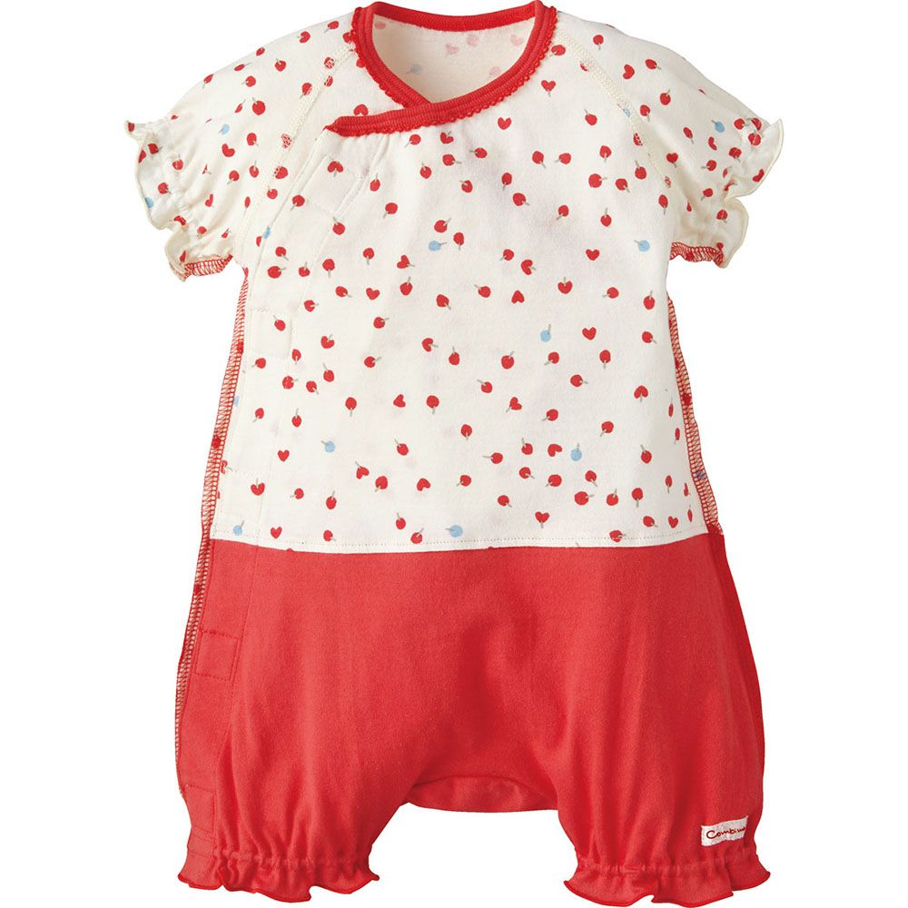 日本 Combi - mini系列-短袖連身衣-愛心/紅 (60-70)