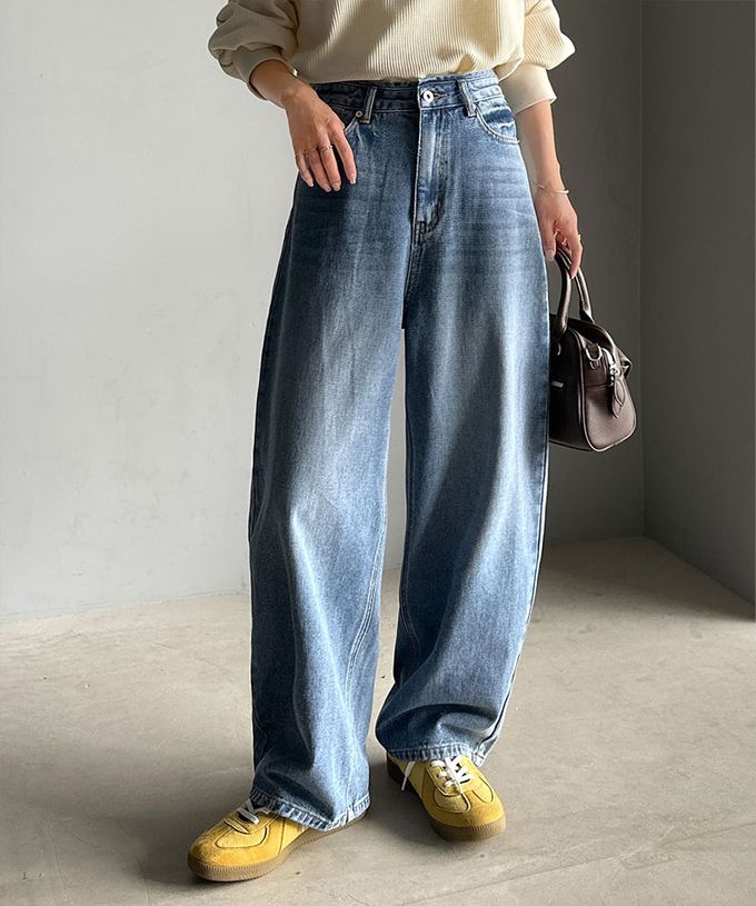 日本 Classical Elf - 俐落百搭刷色感彎月弧型丹寧褲-棕