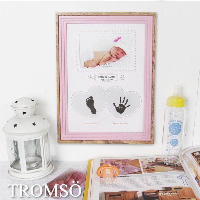 TROMSO - 新生兒寶貝泥拓手腳印直式紀念相框-直式粉紅