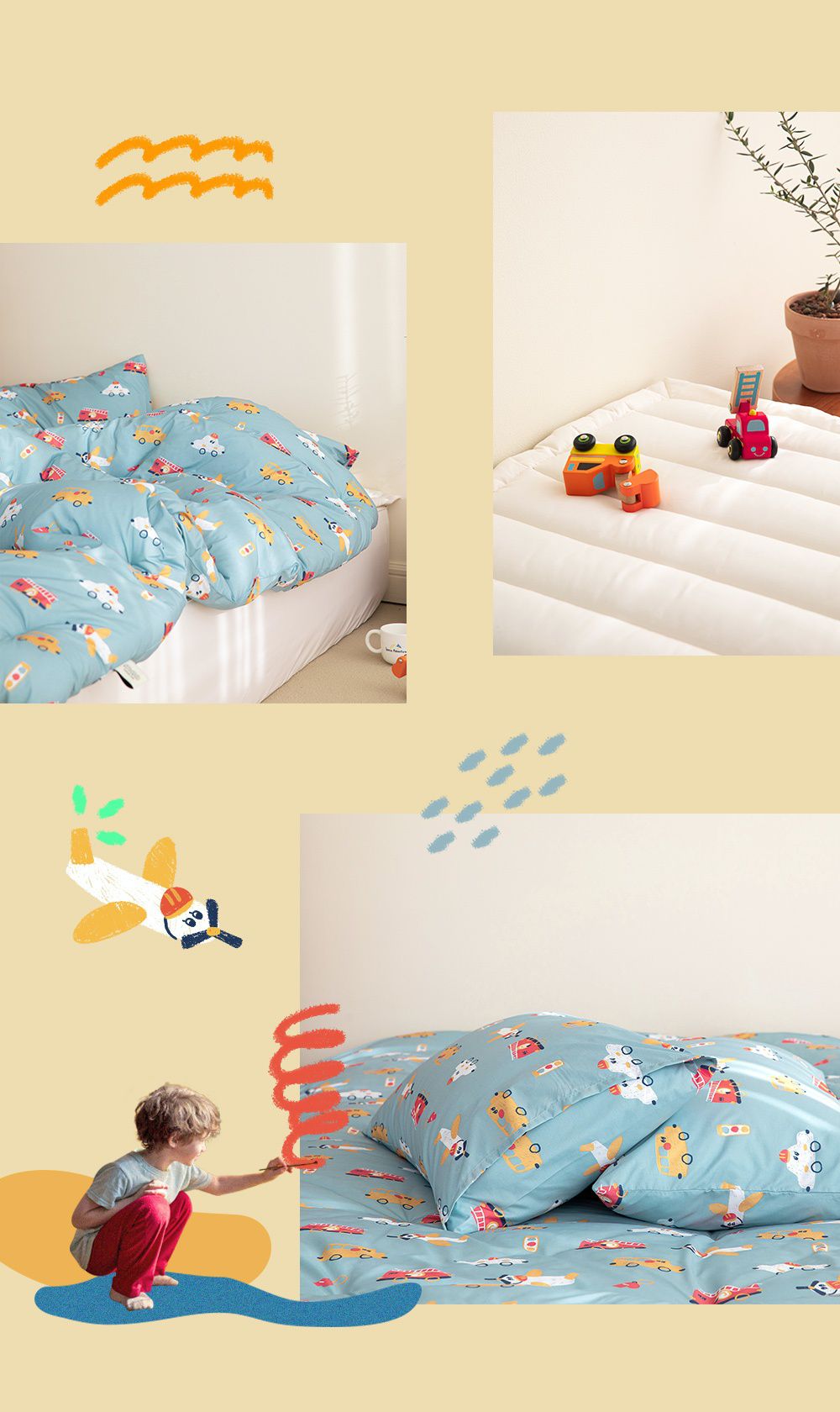 韓國 Maatila - (兒童款)可水洗M2全方位抗菌防蟎棉被-噗噗車車