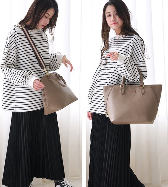 日本 LIZDAYS - 2WAY大開口優雅皮革感手提/側背包-焦糖橘 (42x28cm)