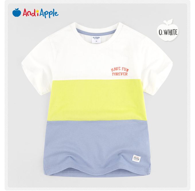 韓國 AndiApple - 文字印色塊拼接短袖套裝-深藍X白X灰綠