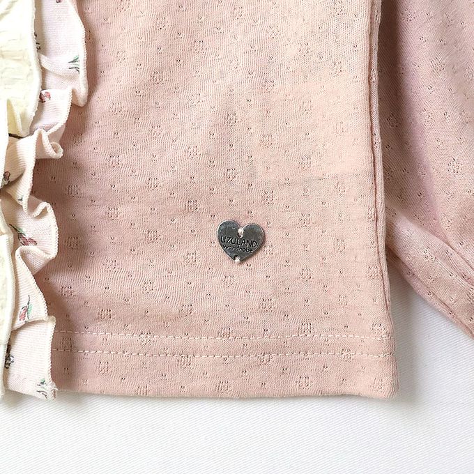 日本 ZOOLAND - 胸前層次摺邊圓領長袖上衣-緹花紋理-粉紅