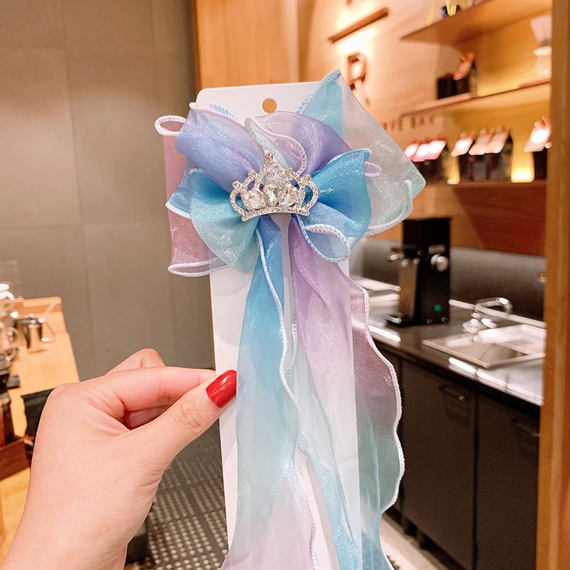 公主風唯美漸層緞帶髮夾-皇冠-藍+紫