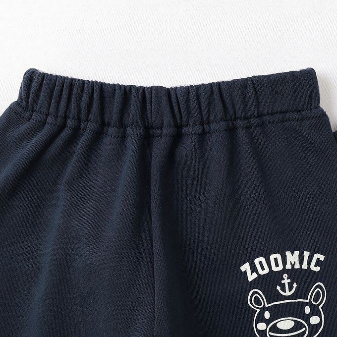 日本 ZOOLAND - 可愛熊耳朵裏毛七分褲-貓熊-海軍藍