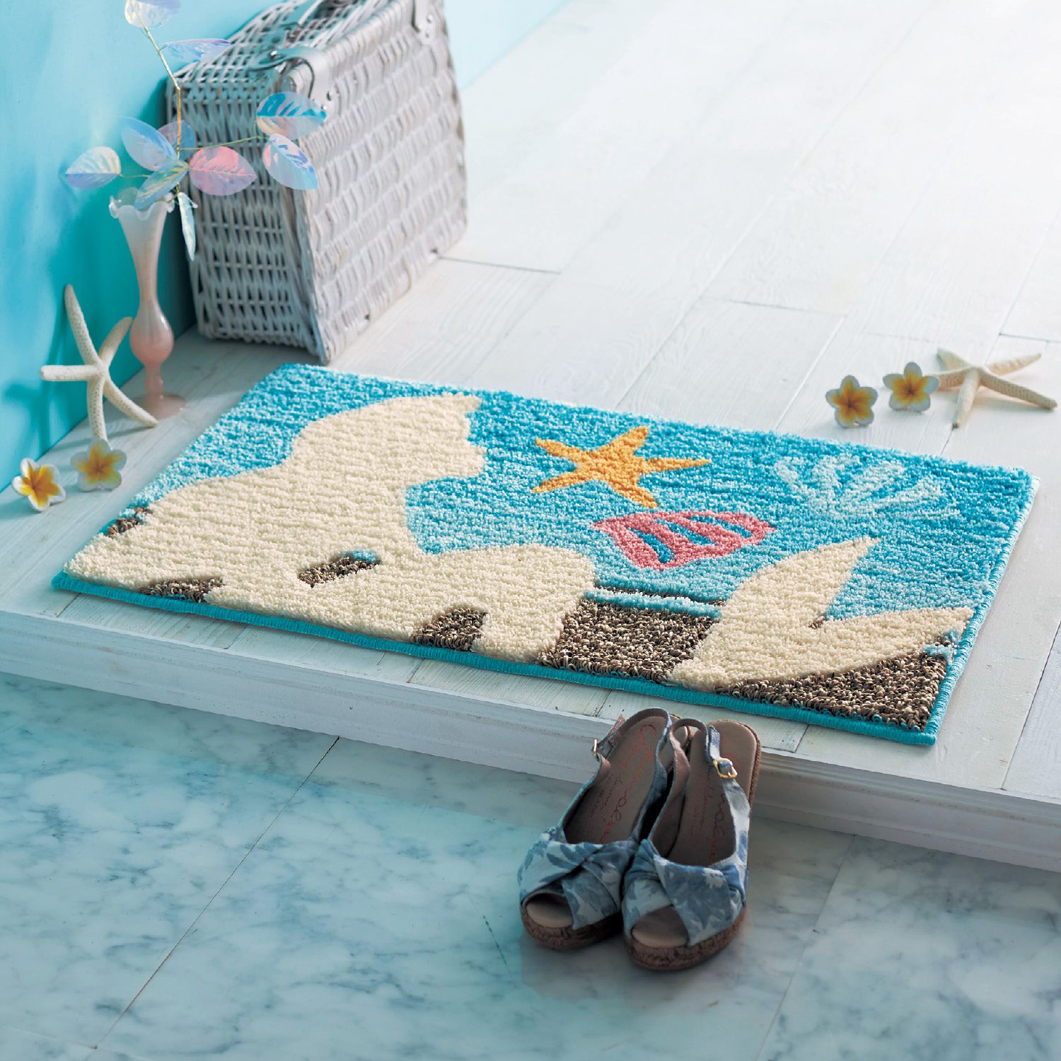 日本千趣會 - 迪士尼 日本製 腳踏墊(玄關/房門)-小美人魚海洋世界-水藍