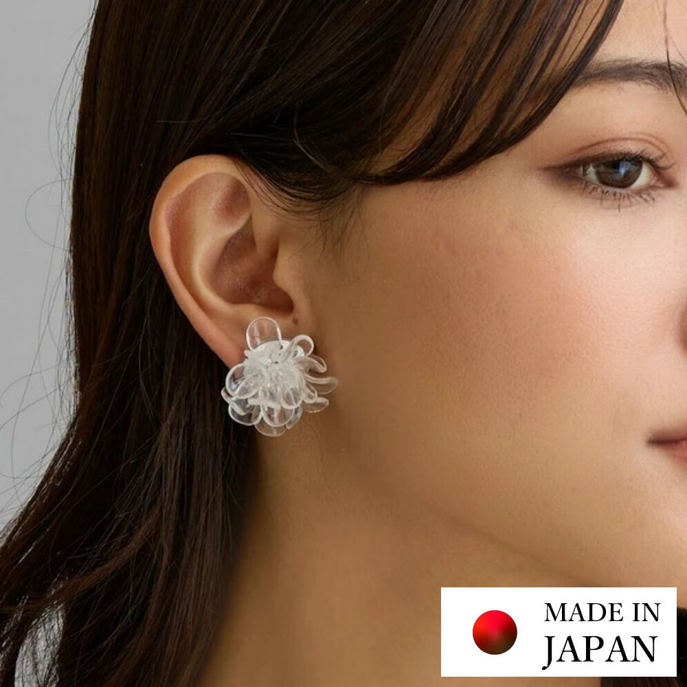 日本製 綻放夏日花朵耳環-耳針