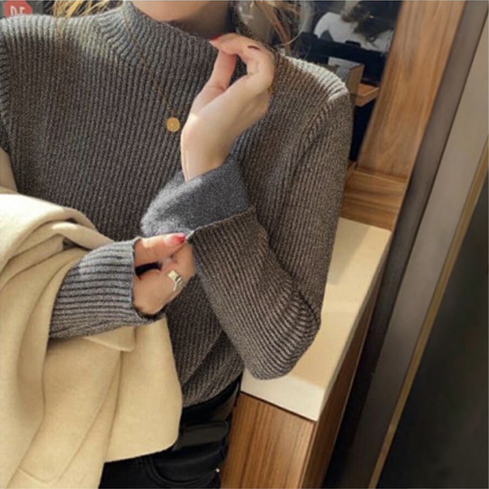 溫暖內毛絨百搭高領針織上衣-灰