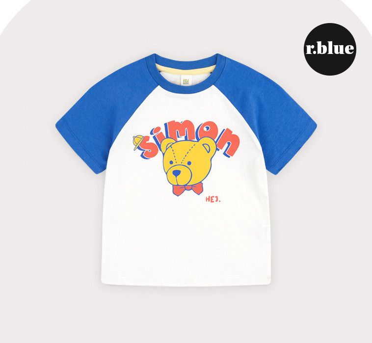 韓國 HEJMINI - 熊熊娃娃拼接色T