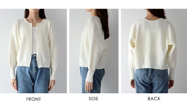 日本 BLUE EAST - 珍珠公主短版針織外套-米杏