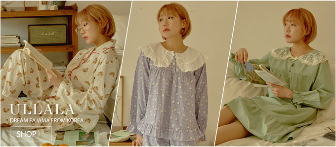 韓國 ULLALA - 活力暖黃碎花長袖睡衣-(兩件式)-黃 (FREE)