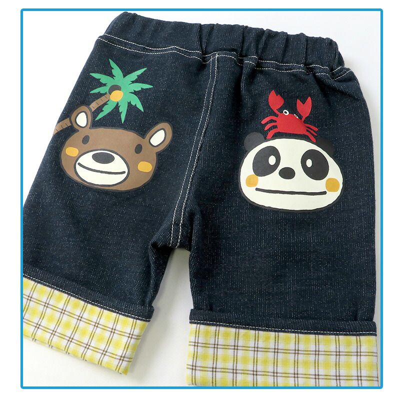 日本 ZOOLAND - 背後童趣印花下擺摺邊短褲-卡其