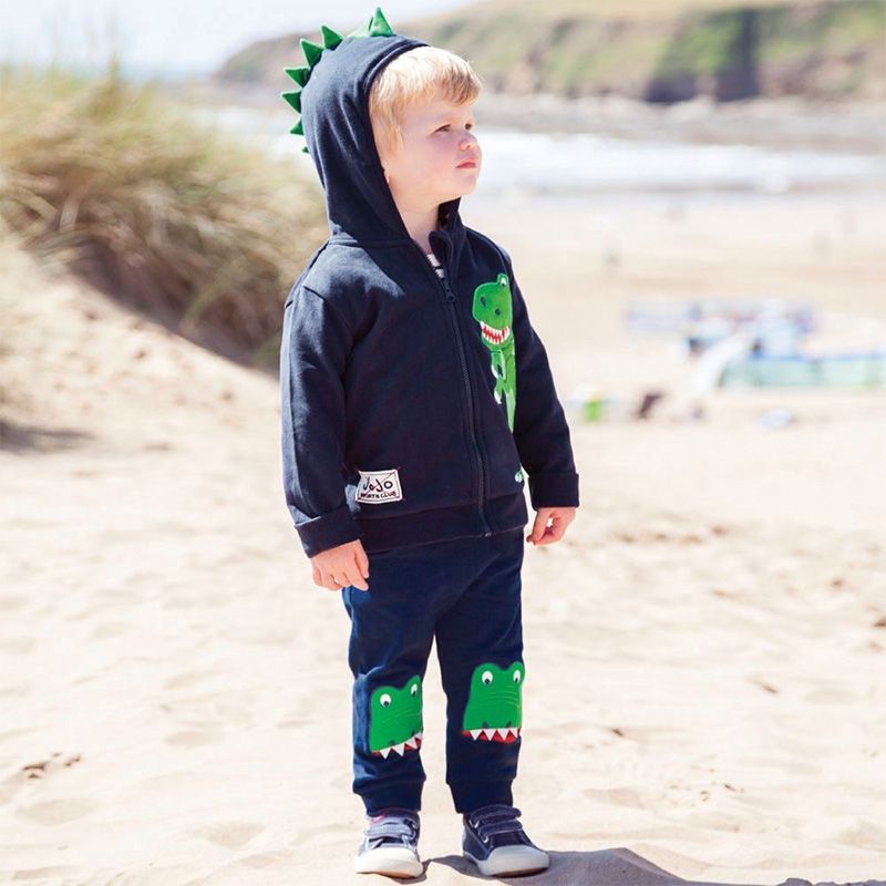 英國 JoJo Maman BeBe - 保暖100%純棉長褲-呆呆恐龍