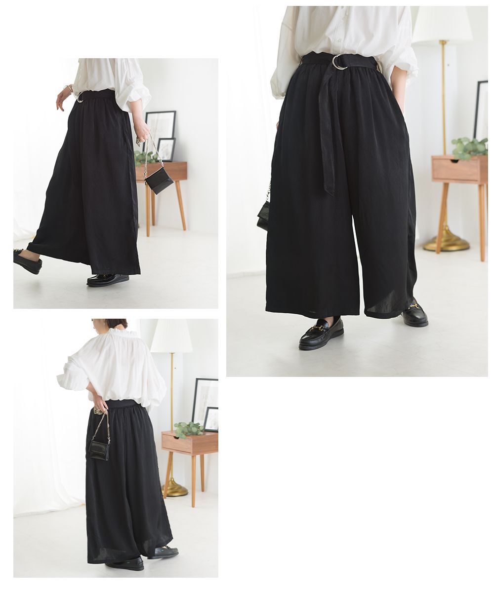 日本 OMNES - 透氣質感綁帶修身寬褲-薄荷藍