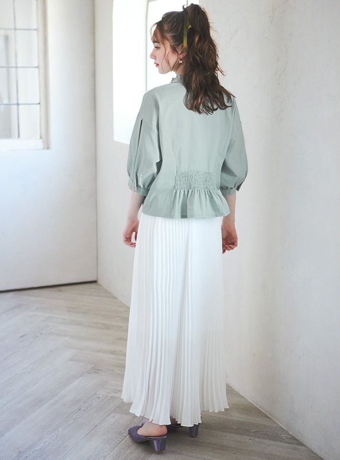 日本 GRL - 不規則釦七分袖襯衫-天使白