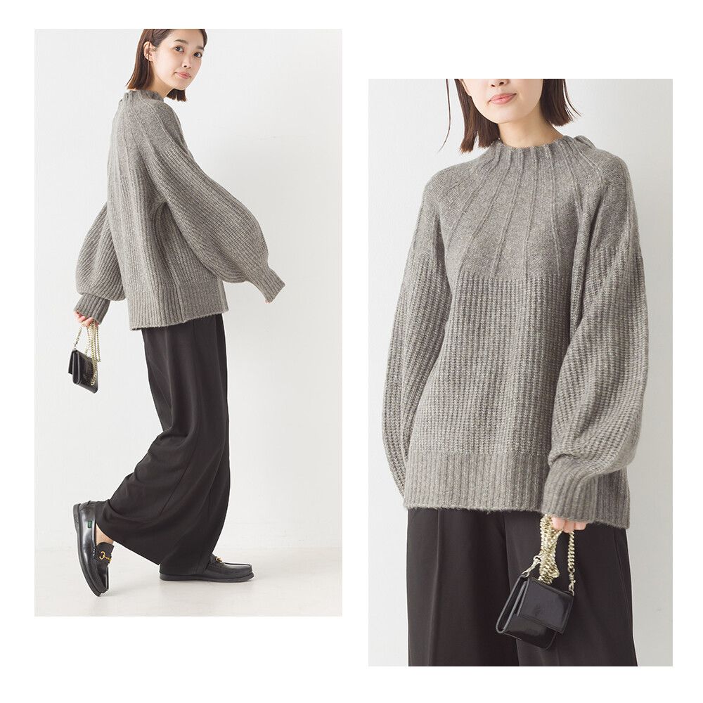 日本 OMNES - 羊毛混保暖酒瓶領針織毛衣-石墨灰