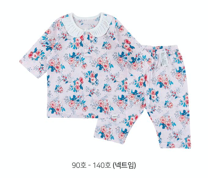 韓國 Cordi-i - 無螢光棉透氣緹花七分袖家居服-玫瑰印花