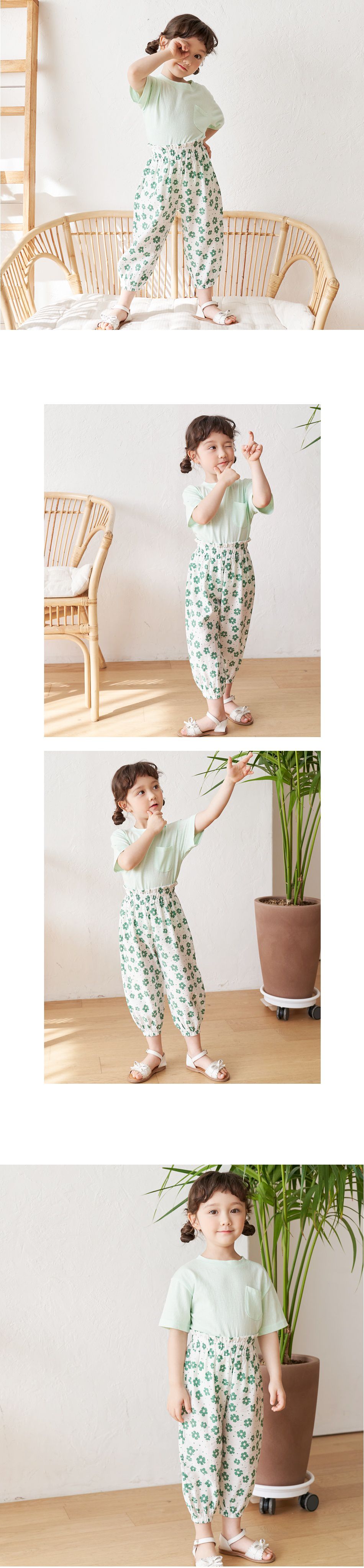 韓國 Bebezoo - 透氣純棉縮褲管防蚊褲-小綠花