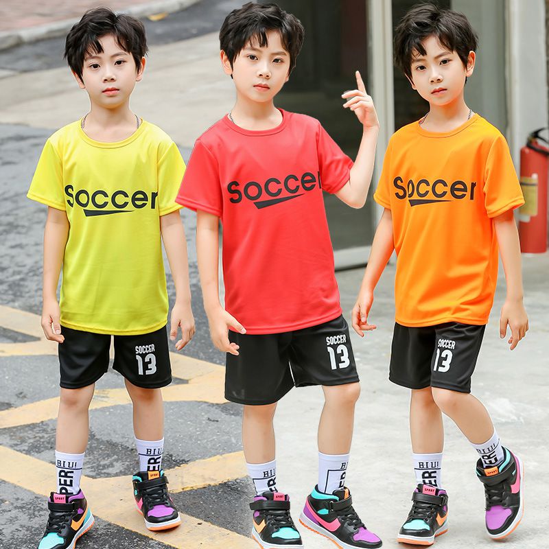 兒童速乾網眼短袖運動套裝-Soccer-紅色