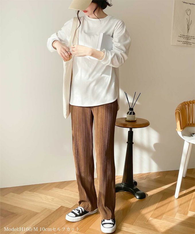 日本 Classical Elf - 光澤感細褶垂墜感長褲-石墨灰