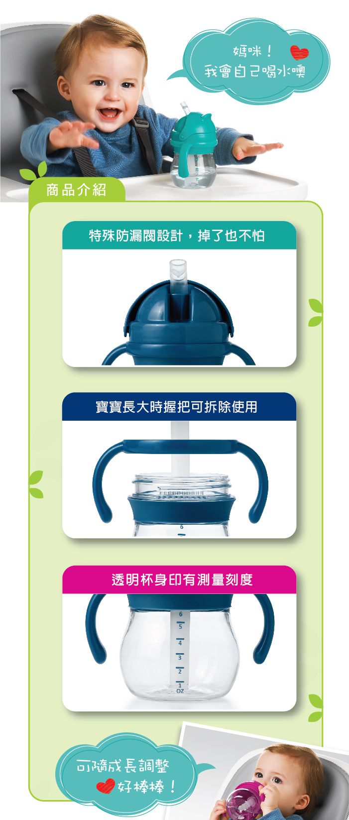 美國 OXO - OXO tot 寶寶啾吸管杯-海軍藍 (250ml)