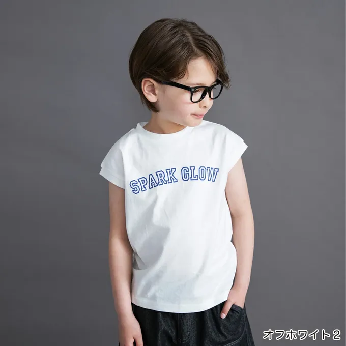 日本 BRANSHES - 100%棉 簡約風圓領法式袖上衣-方形英文-炭灰