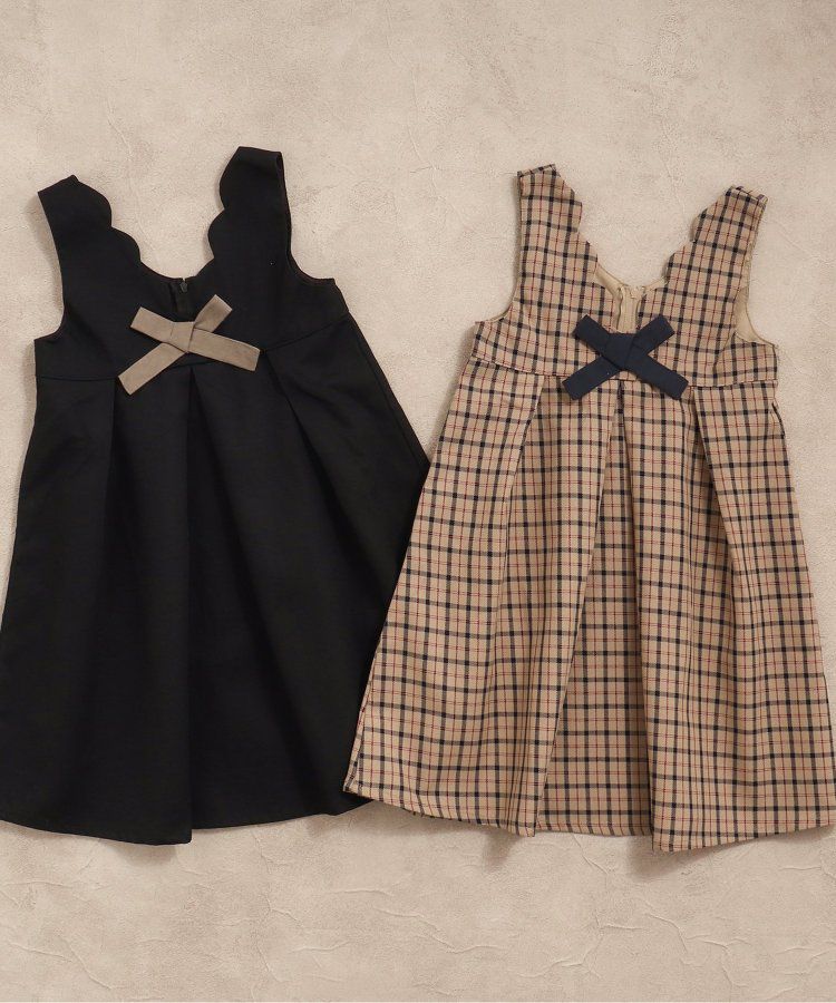 日本 apres les cours - 奢華感2WAY前後穿扇貝邊背心裙-卡其格紋