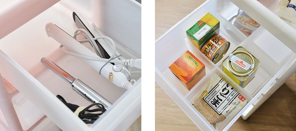 PICKup - 可移式四層抽屜多用途收納推車(3抽)-DIY-霧透抽屜款(粉白)