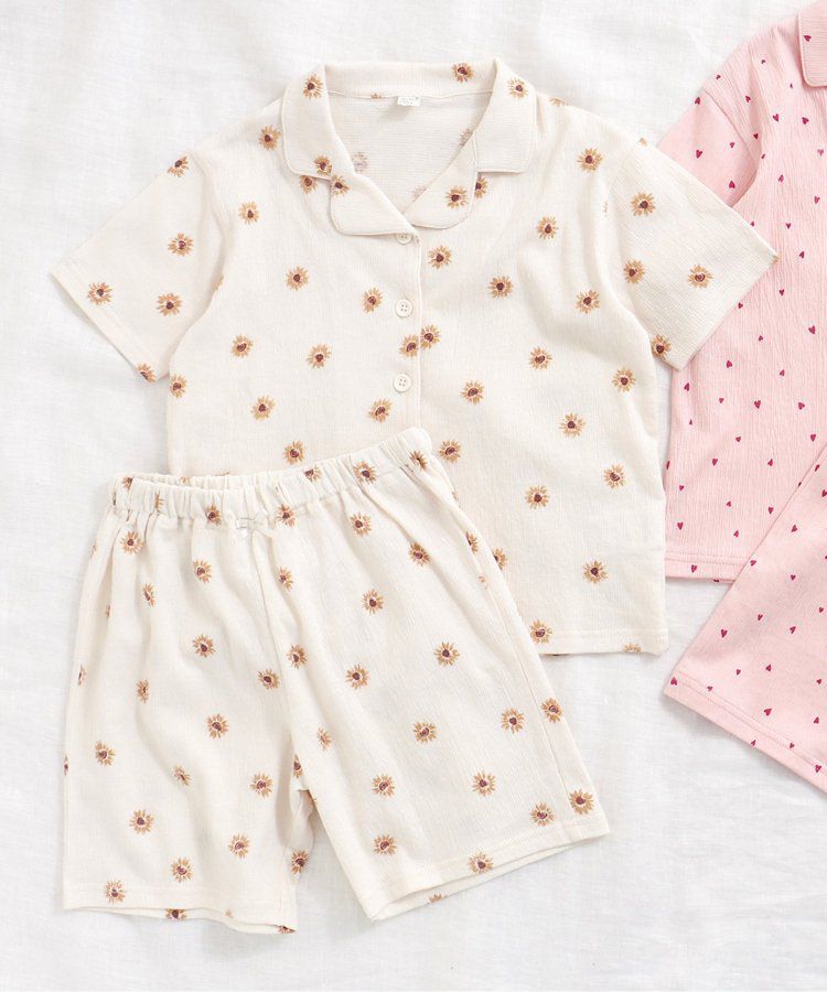 日本 apres les cours - 楊柳天竺棉夢幻感成套短袖家居服-小花-象牙白