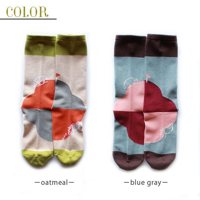 日本女裝代購 - 日本製 伊索寓言印花長襪-龜兔賽跑-灰藍 (23-25cm)