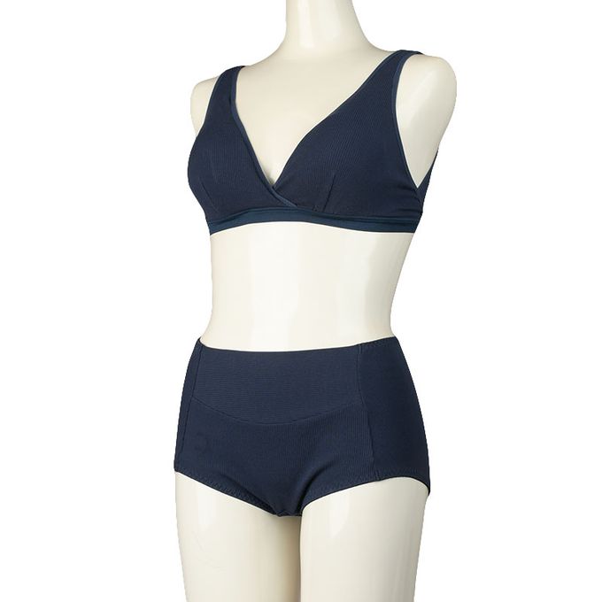 akachan honpo - 輕鬆哺乳 半截式內衣-羅紋 鉤扣款-深藍色