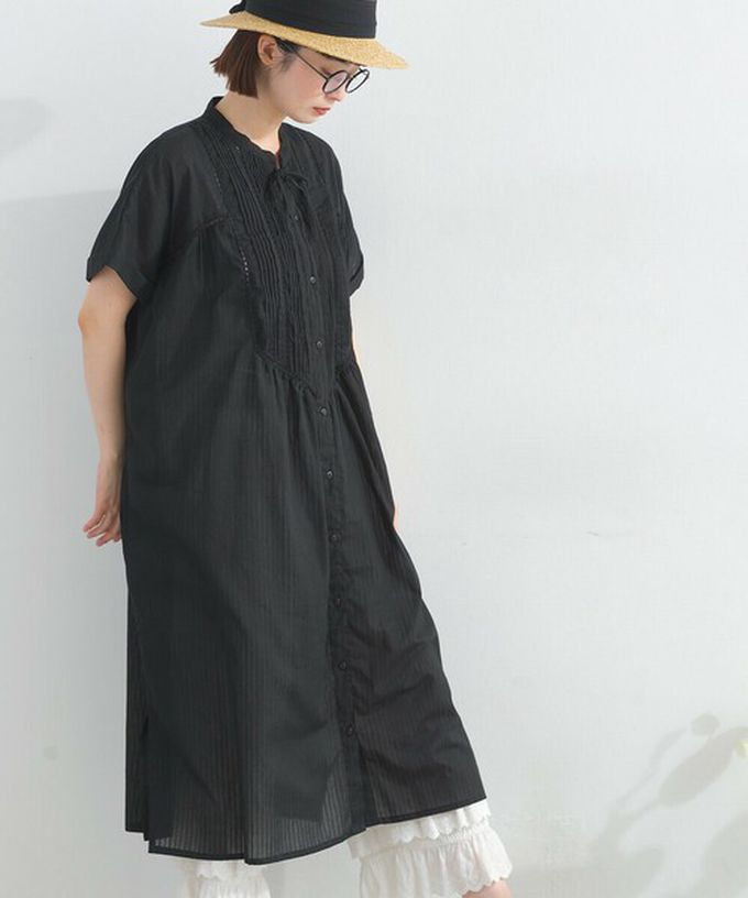 日本 Lupilien - 100%印度棉 細緻鏤空蝴蝶結短袖洋裝-卡其棕