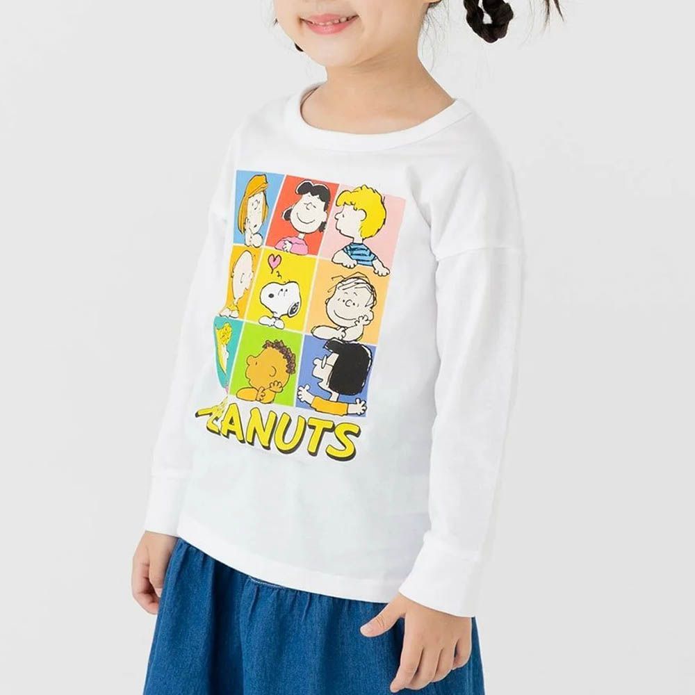 限定聯名 縮口印花長袖上衣-卡通人物SNOOPY-大集合-白