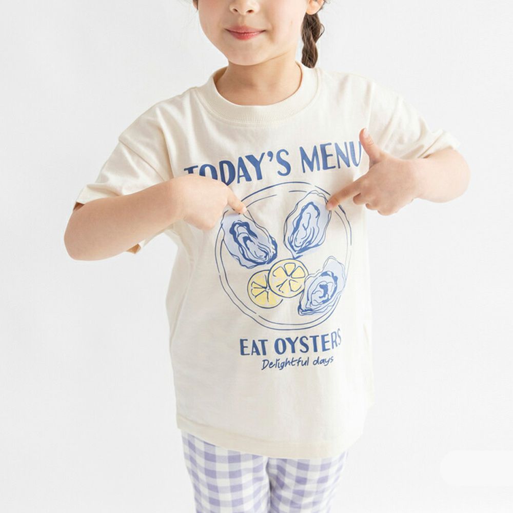 天竺棉甜美印花短袖上衣-檸檬生蠔-象牙米