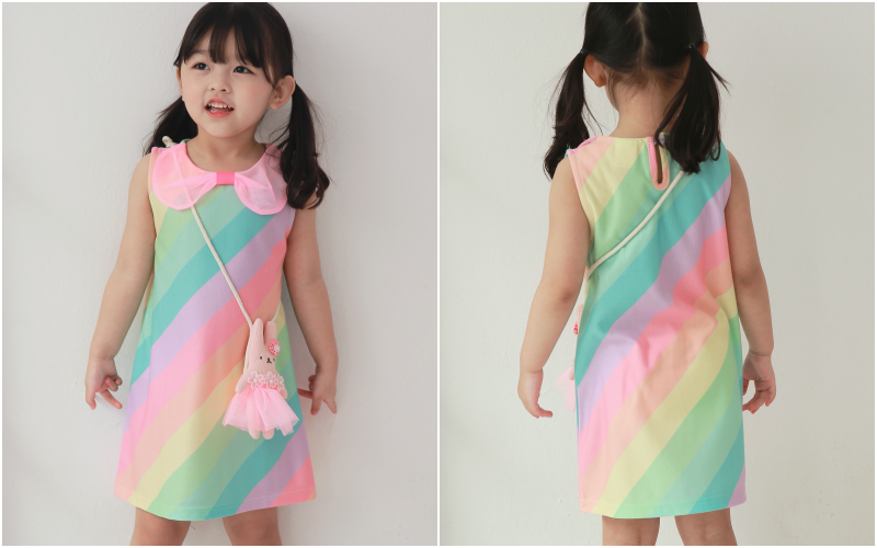 韓國 Coco rabbit - 紗裙兔子娃娃包包彩虹洋裝-直條紋