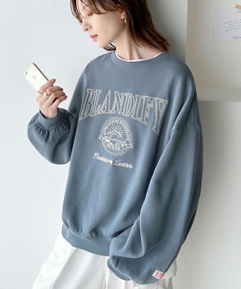 日本 Classical Elf - 圓領刷毛印花寬鬆大學T-黑